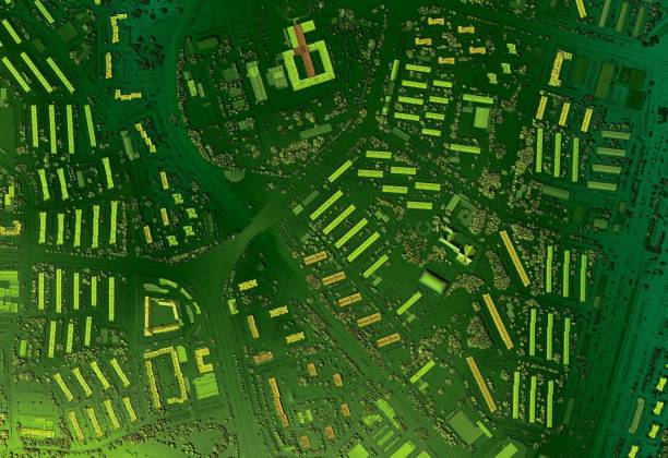 Map of urban city area with coloured geospatial data for GIS usage