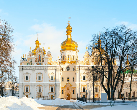 January 7, 2023, Moscow, Russia.  View of the Cathedral of Christ the Savior in the center of the Russian capital on a sunny winter day.
