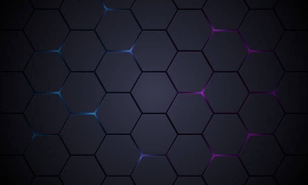 ilustrações, clipart, desenhos animados e ícones de fundo abstrato de vetor de tecnologia hexagonal cinza escuro 3d. - pattern backgrounds blue black