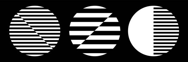 kumpulan elemen desain lingkaran bergaris geometris abstrak. - kontras tinggi ilustrasi stok