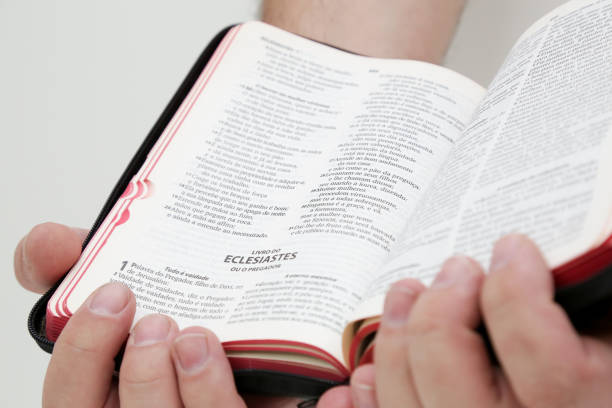 istock Holy Bible open in hand and being flipped through by people. 1337112092