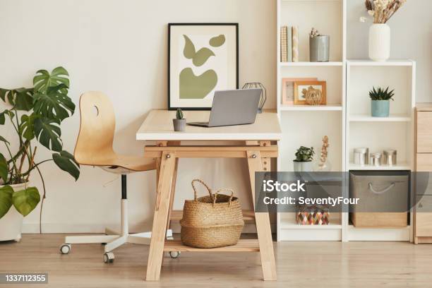 Nature Elements In Home Office Stock Photo - Download Image Now - Apartment, Architecture, Armchair