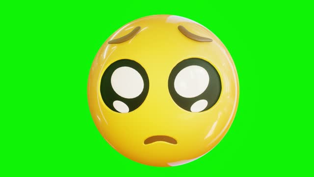 Animated pleading emoji. Emoticon stock video. 3d render. Seamless loopable. Isolated background green screen.
