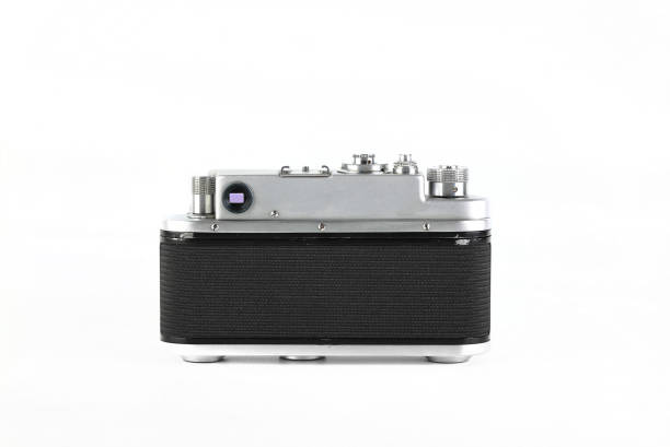 istock Old rangefinder film photo camera on white background. 1337113204