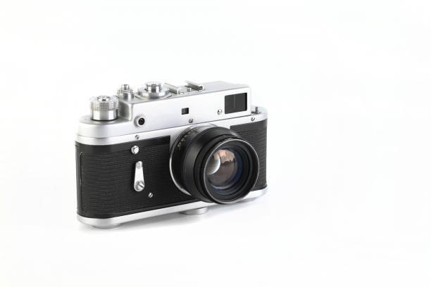 istock Old rangefinder film photo camera on white background. 1337113205