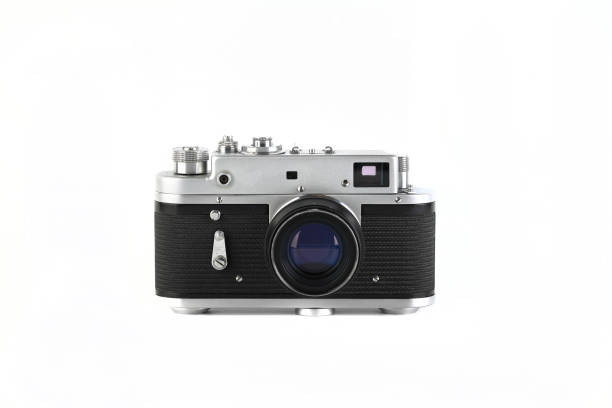 istock Old rangefinder film photo camera on white background. 1337113208