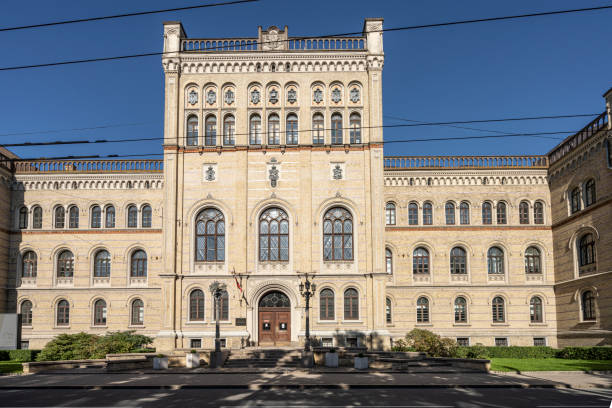 Riga, Latvia. August 2021.  exterior view of the headquarters building of the University of Latvia in the city center