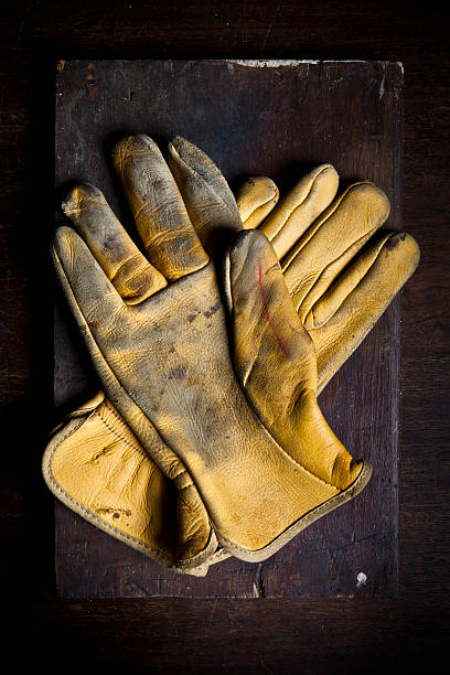 Old leather gloves stock photo