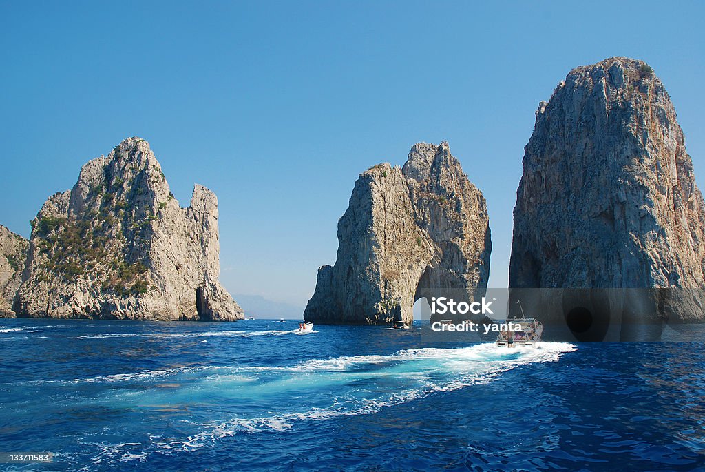 Isle of Capri Faraglioni rocks of Capri island, famous touristic destination Capri Stock Photo