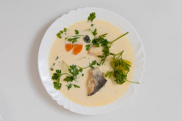 istock Salmon fish soup. Culinary background with selective focus 1337118347