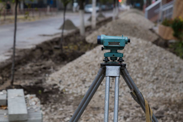 istock Level. Repair of sidewalks in an urban environment. Abstract background 1337118518