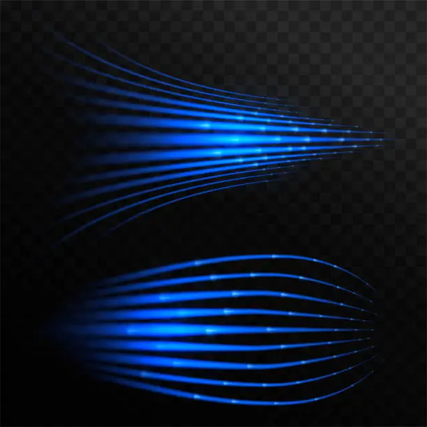 Vector illustration of Blue laser beams. Speed, supersonic wave. Sparkling light effect