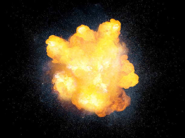 istock Realistic fiery bomb explosion with sparks isolated on black background 1337121321