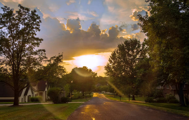 istock Dramatic sunset in suburban Midwestern neighborhood 1337125865