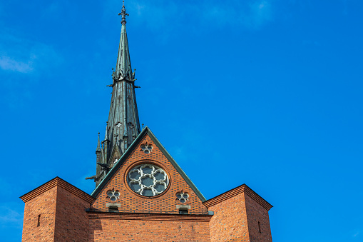 Close up view of famous Uppsala Cathedral. Sweden. Europe.
