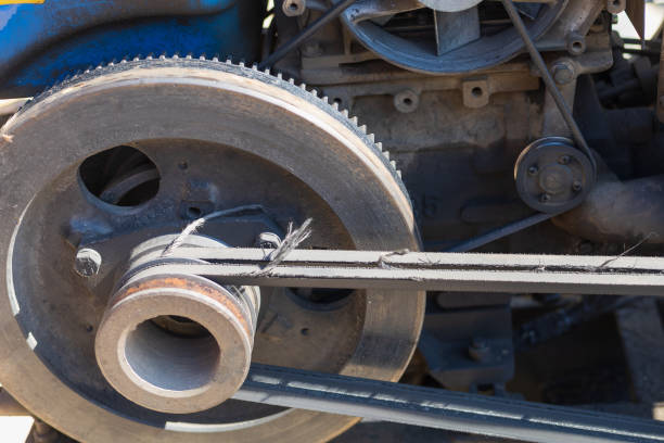 istock Walk-behind tractor belt. Power transmission mechanism close-up. 1337131769