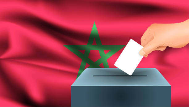 istock Morocco flag, male hand voting with Morocco flag concept idea background 1337134231