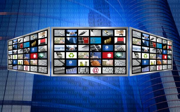global 3d screen television multimedia tech concept - 3dtv imagens e fotografias de stock