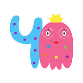 istock Monster pink girl cute and festive number four 1337143376