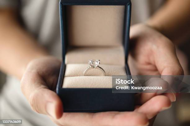 Hands Holding Diamond Ring In Jewelry Box Stock Photo - Download Image Now - Engagement, Engagement Ring, Jewelry