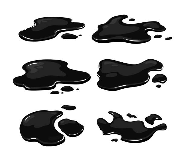 ilustraciones, imágenes clip art, dibujos animados e iconos de stock de charco de derrame de manchas de petróleo aislado sobre el fondo blanco. juego de mancha negra. ilustración vectorial. - puddle