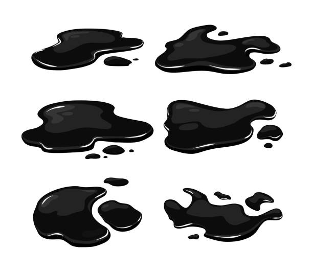 흰색 배경에 고립 된 기름 매끄러운 유출의 웅덩이. 검은 얼룩 세트. 벡터 그림입니다. - black drop water waterdrop stock illustrations