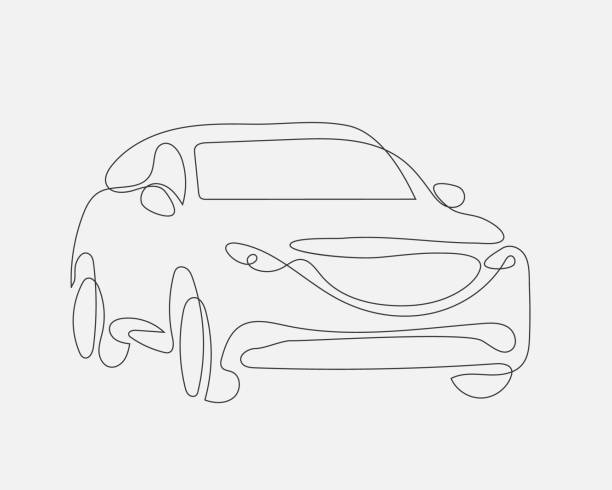 Auto concept one line design. Vector car from lines. Hand drawing modern suv. Auto concept one line design. Vector car from lines. Hand drawing modern suv. electric motor white background stock illustrations