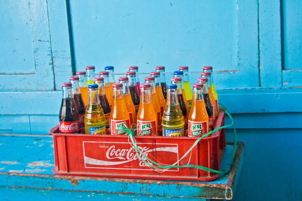 SONGKHLA, THAILAND - OCT 10, 2016: Red Fanta drinks are given to holy statue by placing it in the front of the statue as an offer for holy spirit in Hat Yai, Songkhla, Thailand