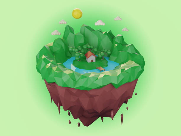 istock Summer season with sky island 3D rendering. Low polygonal geometric nature islands. Low poly style.Background design for banner, poster, flyer, cover, brochure. 1337149376