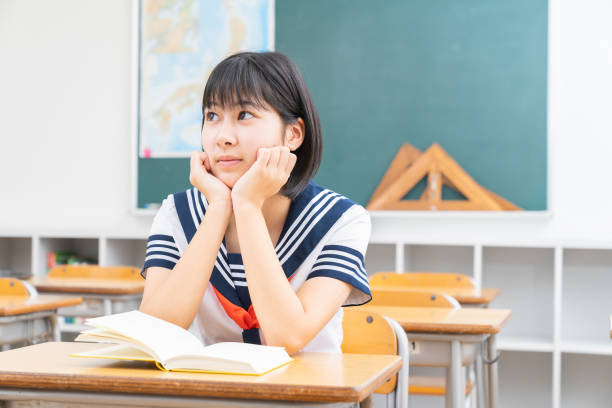 istock asian girl who study, think,School uniform, 1337154822