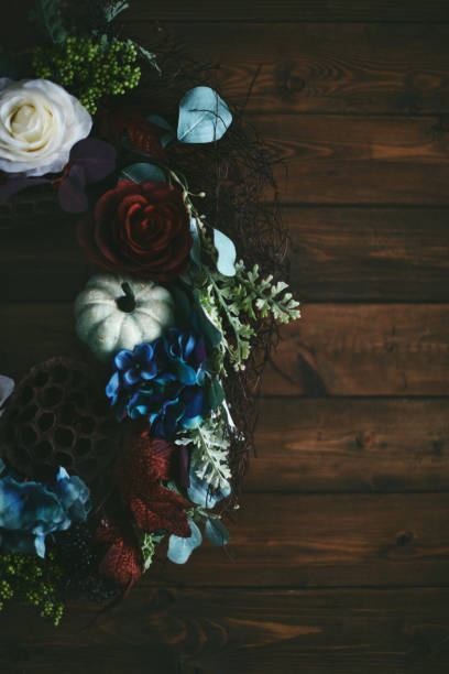 istock Thanksgiving Wreath on Dark Rustic Wood Background with Copy Space 1337161758