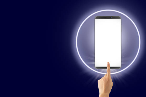 istock Tablet on blue background and white screen and business with technology concept 1337166438