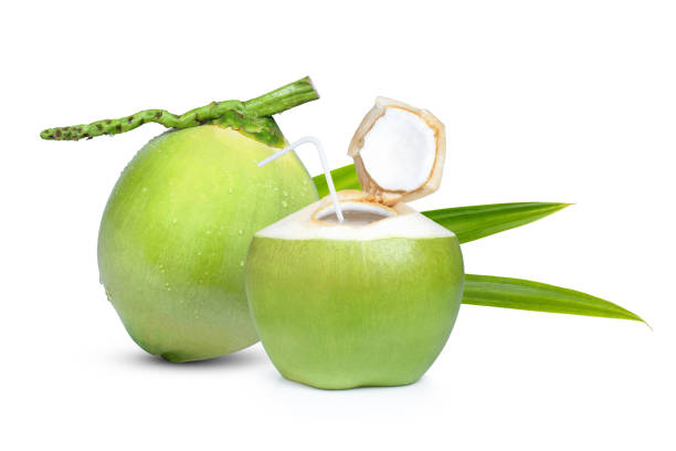 istock green coconut fruit with green leaf isolated on white 1337167388