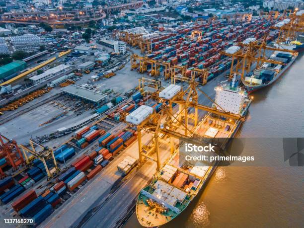 Deliverling Import And Export Logistics Industrial Business Recession And Trade Port Shipping Cargo To Harbor Stock Photo - Download Image Now