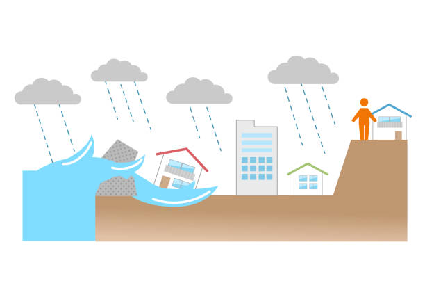 istock Illustration of  floods and house, disaster prevention 1337168416