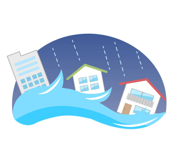 istock Illustration of  floods and house, disaster prevention 1337168454