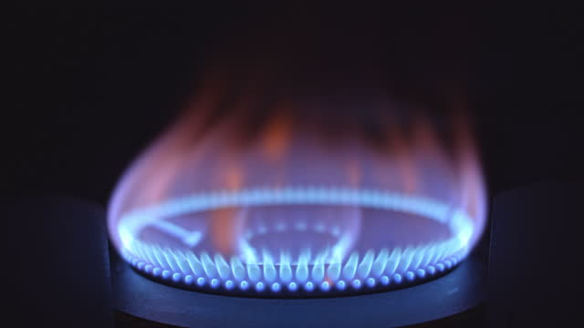 SLO MO Ignition of a blue flame of gas stove