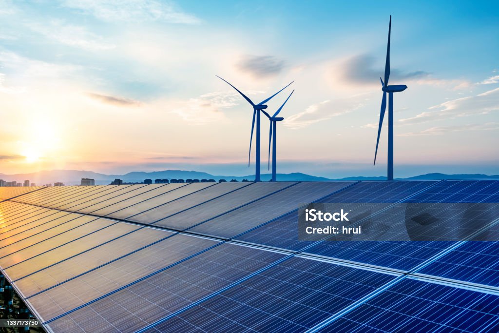 Solar and wind power Solar energy Solar Panel Stock Photo