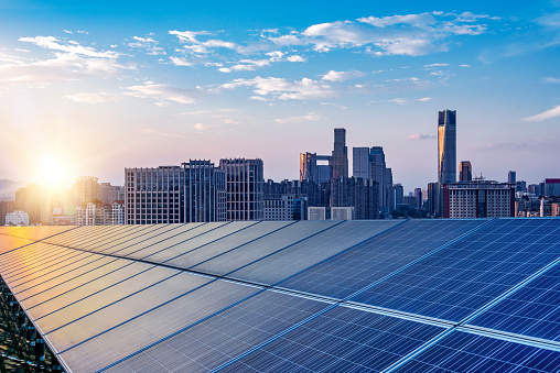 Shanghai Bund skyline landmark ,Ecological energy renewable solar panel plant