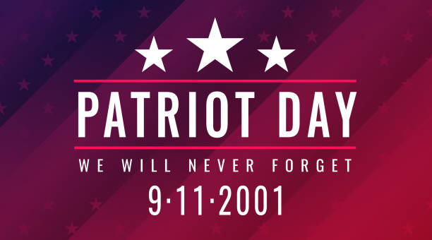 patriot day poster. inschrift - wir werden den 9.11.2001 nie vergessen. patrioten ehren. amerikanischer nationaler gedenktag für den terroranschlag vom 9. september 2001 - war memorial holiday stock-grafiken, -clipart, -cartoons und -symbole