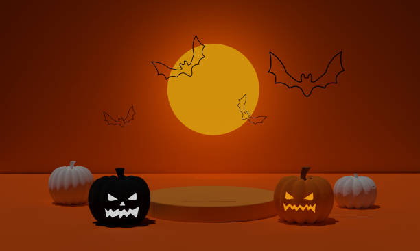 istock 3D rendering. Abstract podium minimal scene for Halloween background. 1337174595