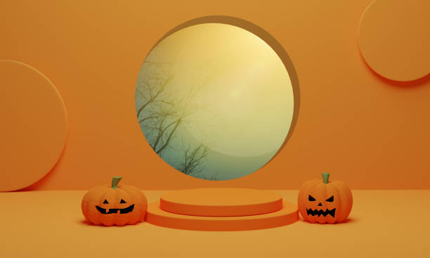 istock Pumpkin Halloween, Jack o lantern on orange background. 1337174730