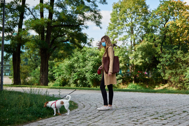 istock Woman walks with dog 1337179355