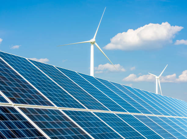 istock Solar panels and wind turbines 1337181160