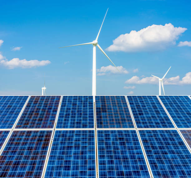 istock Solar panels and wind turbines 1337181161