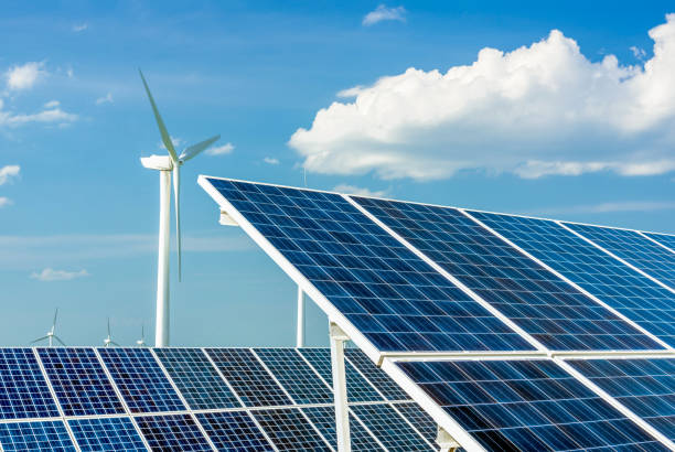 istock Solar panels and wind turbines 1337181162