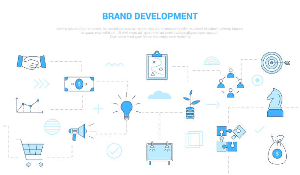 istock brand development concept with icon set template banner with modern blue color style 1337182754