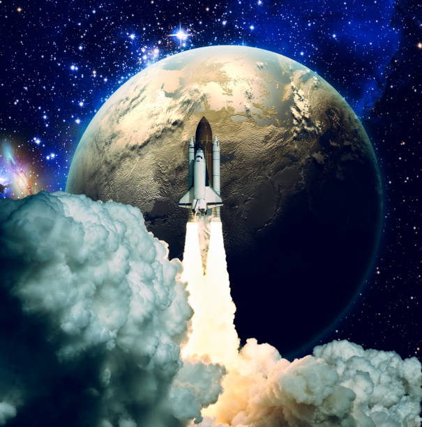 istock Space shuttle orbiting Earth planet.Rockets launch into space on the starry sky.  Elements of this image furnished by NASA 1337188438