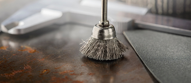 steel brush for drill clean off old metal sheet with rust