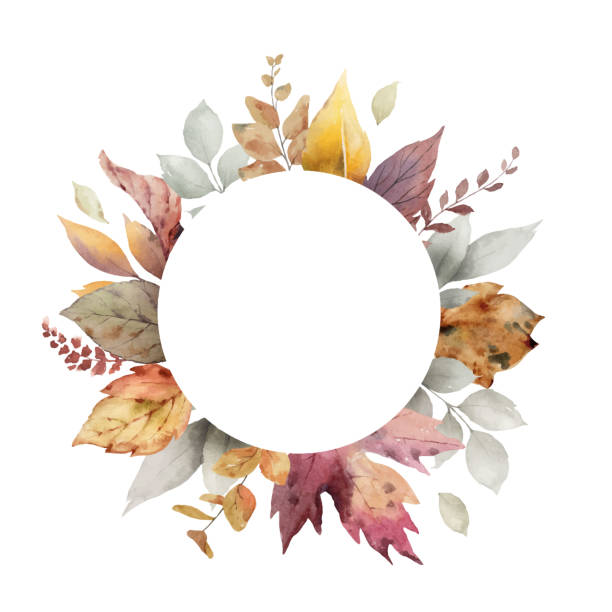 ilustraciones, imágenes clip art, dibujos animados e iconos de stock de marco de otoño vectorial de acuarela con hojas y ramas aisladas sobre un fondo blanco. ilustración de acción de gracias para su diseño. - wreath autumn flower thanksgiving